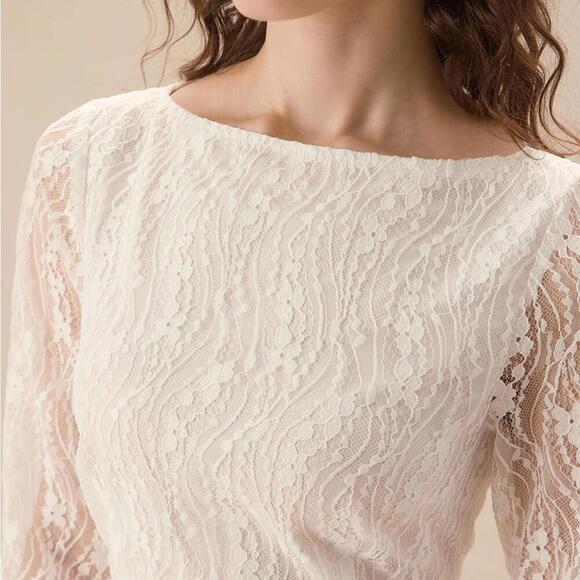 RIHOAS White Lace Boat Neck Slit Midi Dress S - Picture 4 of 6